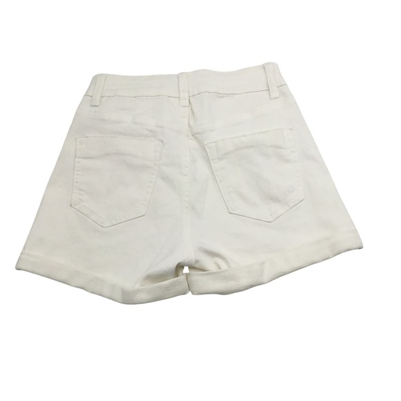 Indigo ReinWhite High Waisted Button Fly Distressed Denim Shorts Size 3 Waist 25 - Picture 2 of 7